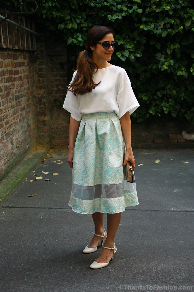 Pastel midi skirt with sheer paneling - Thanks To Fashion