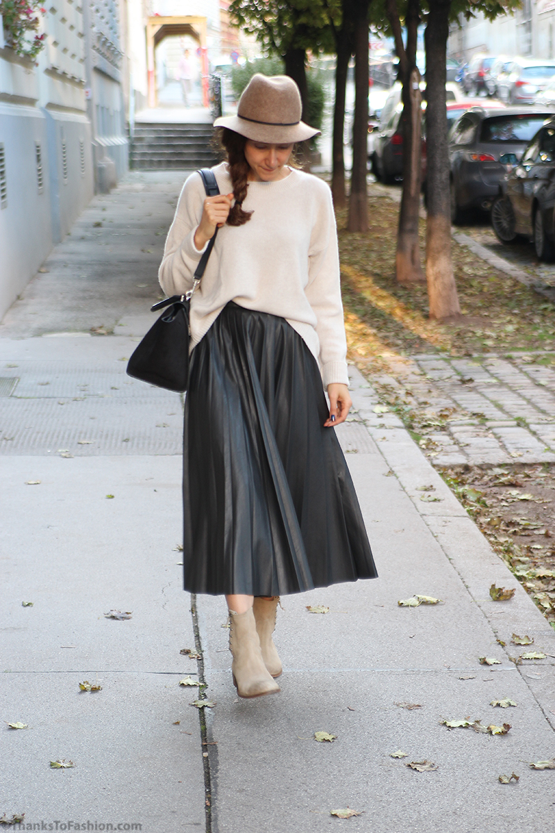 celine pleated leather skirt