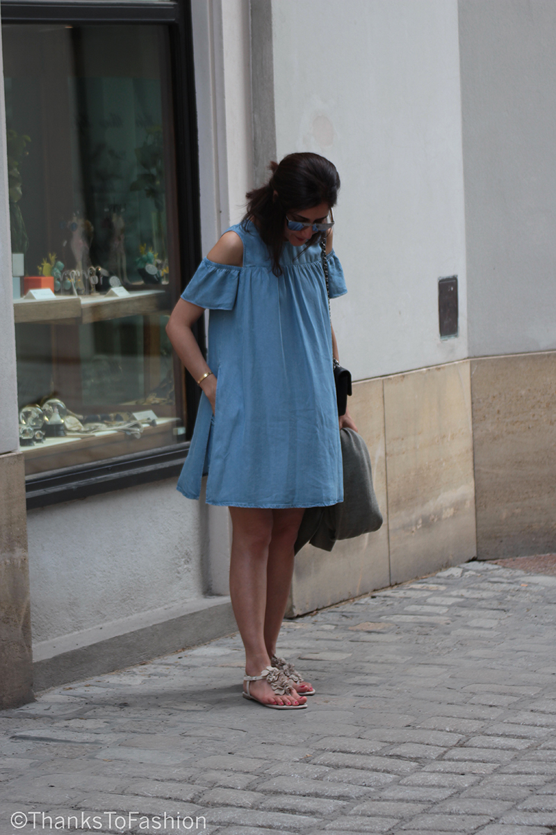 Cold shoulder deals denim dress